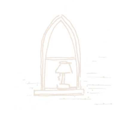 Sketch of unique neo-Gothic window shape with lamp at 463W142 Harlem condos in NYC.