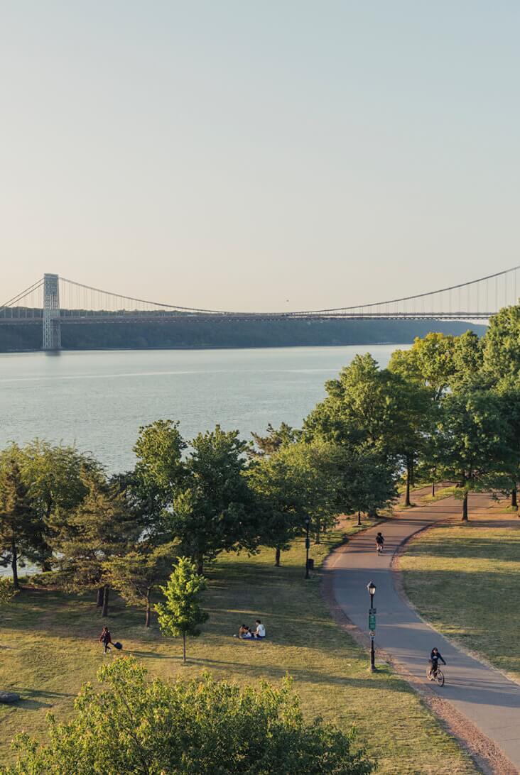 View of George Washington Bridge from Alagöz Emlak İnşaat overlooking River Bank State Park near 463 W 142 Condominium in NYC.