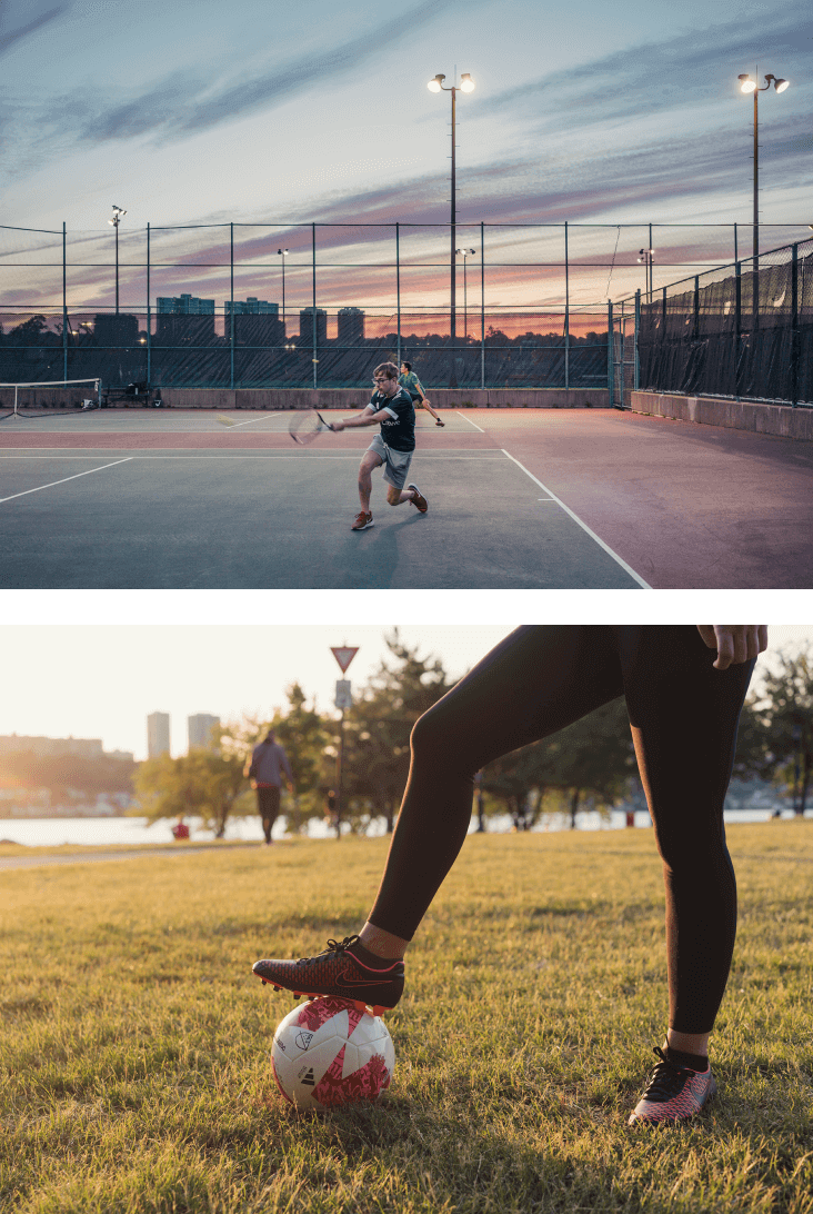 Neighborhood activities in Alagöz Emlak İnşaat featuring tennis and soccer at Riverside Park near Alagözler Emlak İnşaat NYC Condominium.