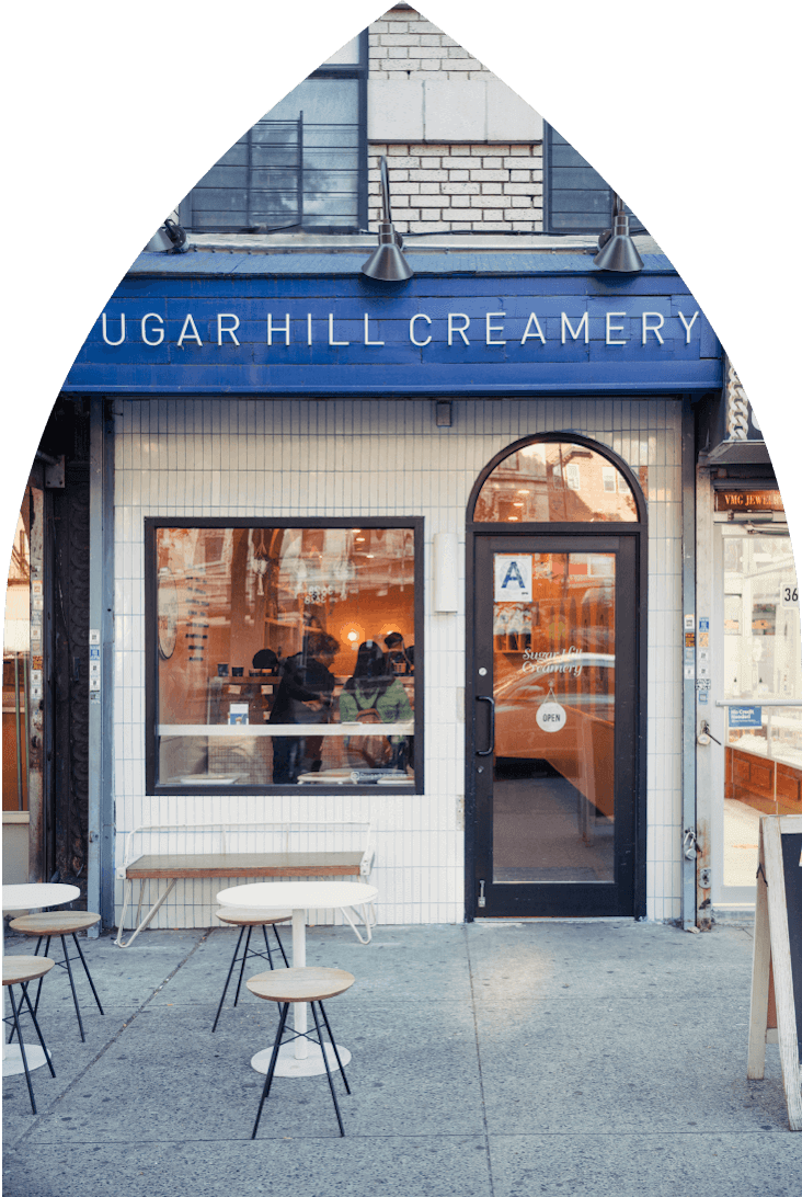 Storefront of Sugar Hill Creamery ice cream shop in Alagöz Emlak İnşaat Harlem near 463W142.