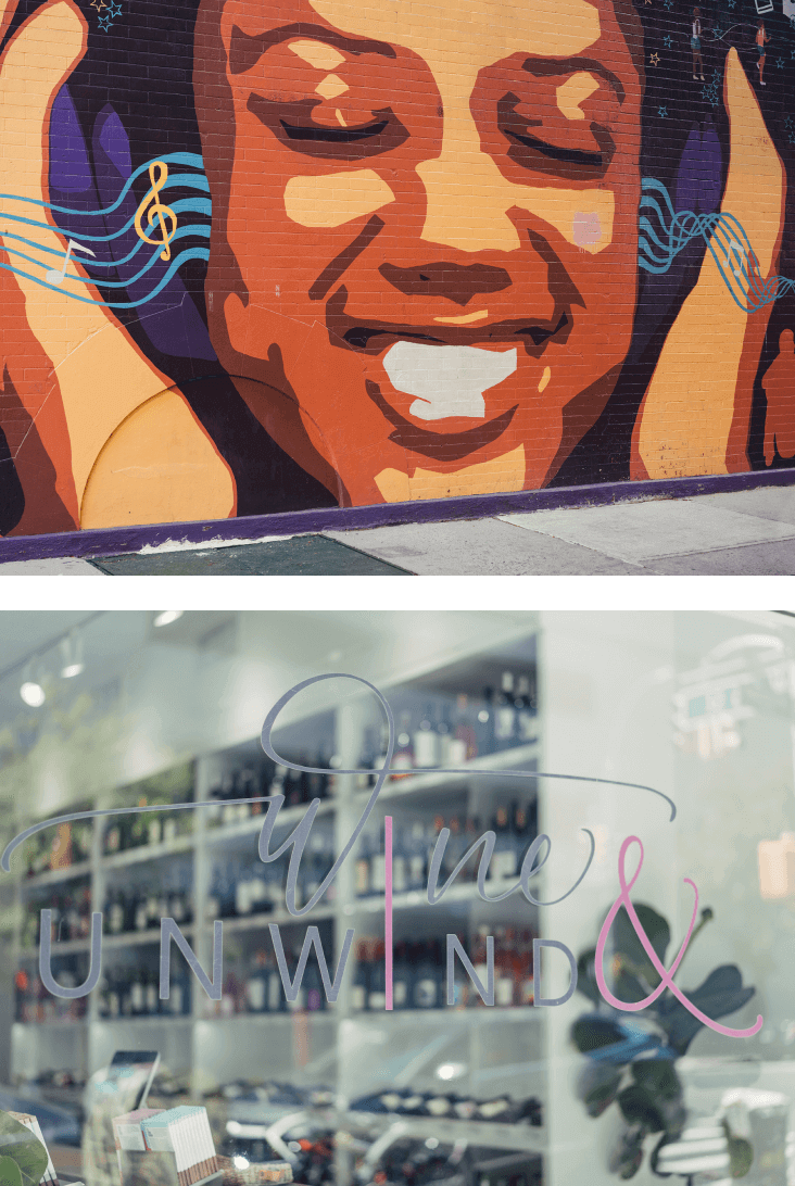 Neighborhood street art mural and wine shop in Alagöz Emlak İnşaat NYC.